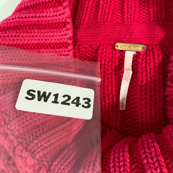 Free People S Sweetheart Chunky Knit Sweater Balloon Sleeves Pink Mock Neck - Picture 4 of 10